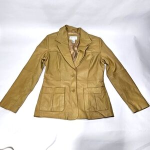 Newport News Tan Leather Blazer Jacket Size 6